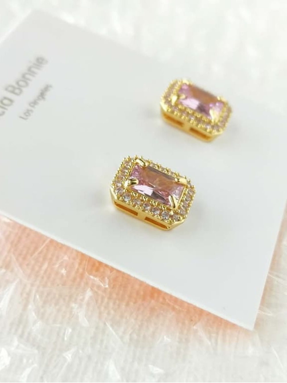 Gold Plated Pink Crystal Stud Earrings by